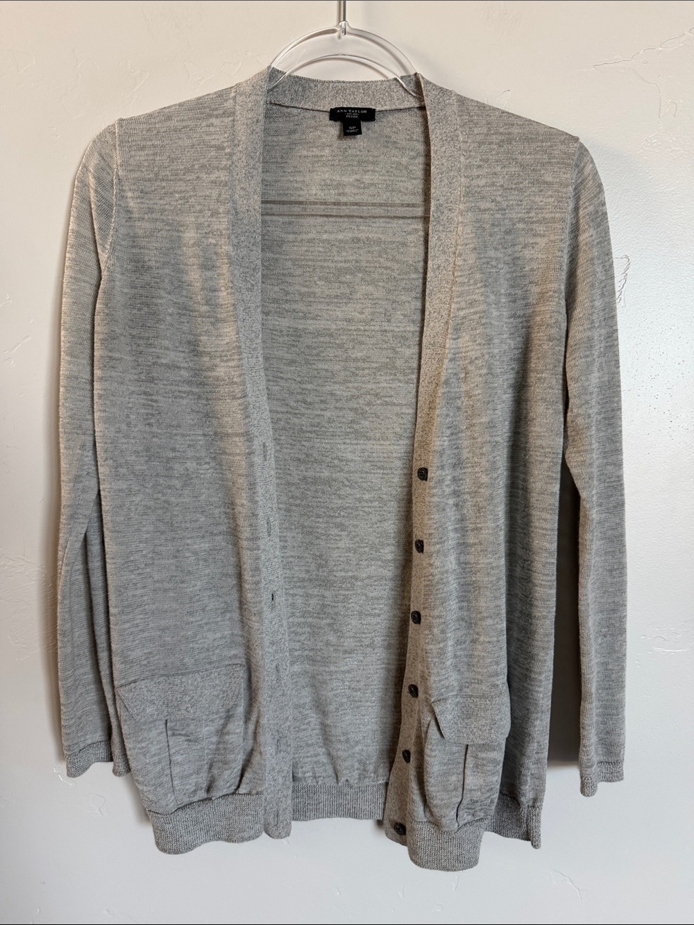 Ann Taylor Light Gray Women's Button-Front Cardigan
